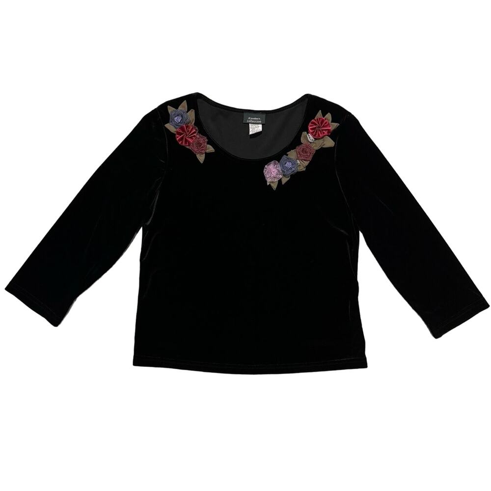 Vintage NWT Velvety Woman’s Blouse L/XL With 3D Floral Embellishments at Collar